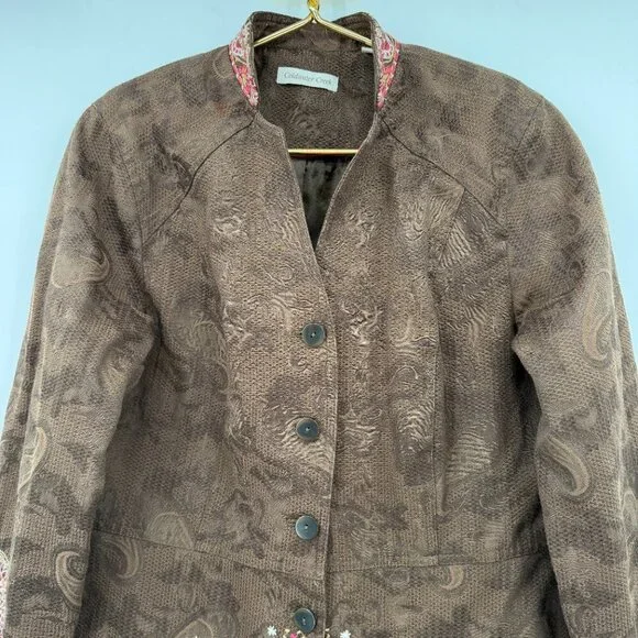 Coldwater Creek Women’s Brown Embroidered Paisley Jacket Blazer Boho Size 10 - Picture 2 of 11